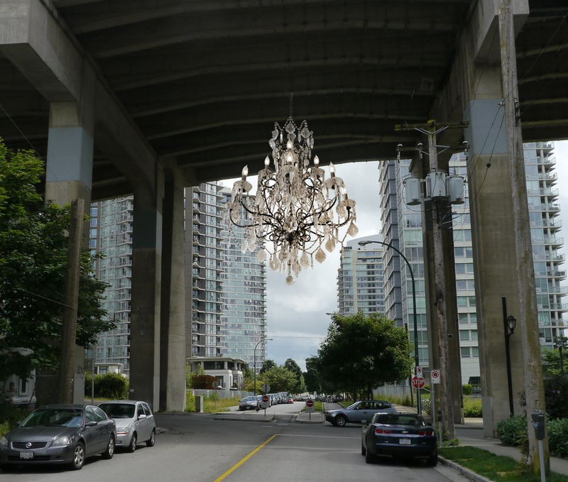 Illustration for article titled One City's Bright Idea for a Dark Highway Overpass: A Huge Chandelier